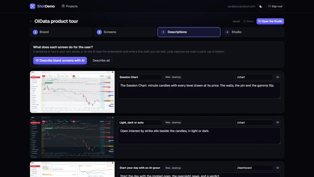 ShotDemo step 3: a short description written for each screenshot
