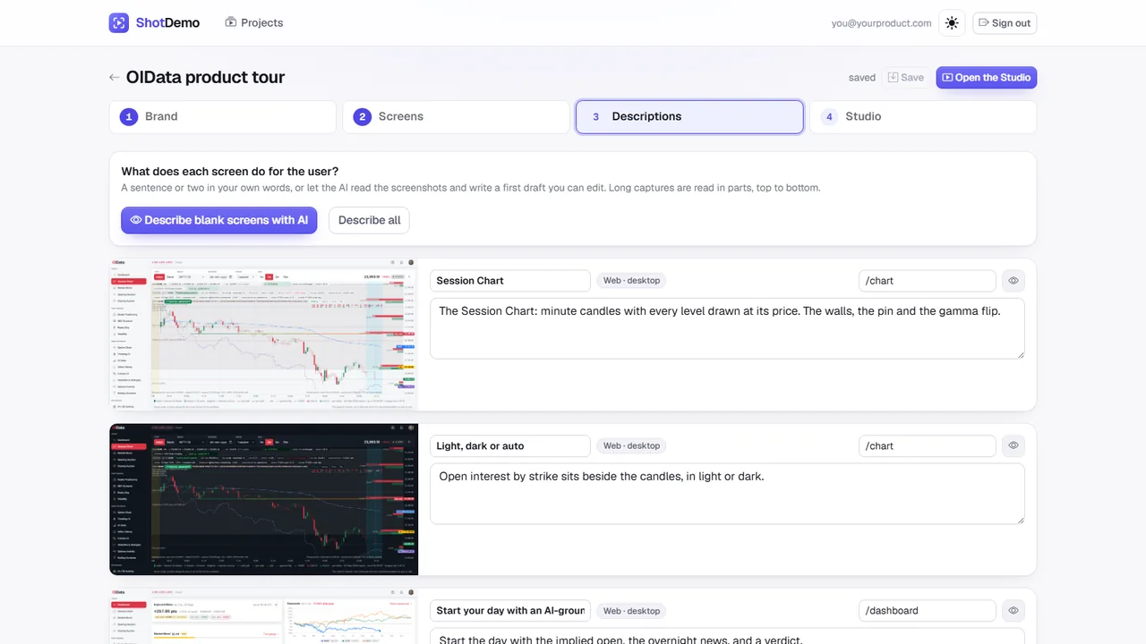 ShotDemo step 3: a short description written for each screenshot